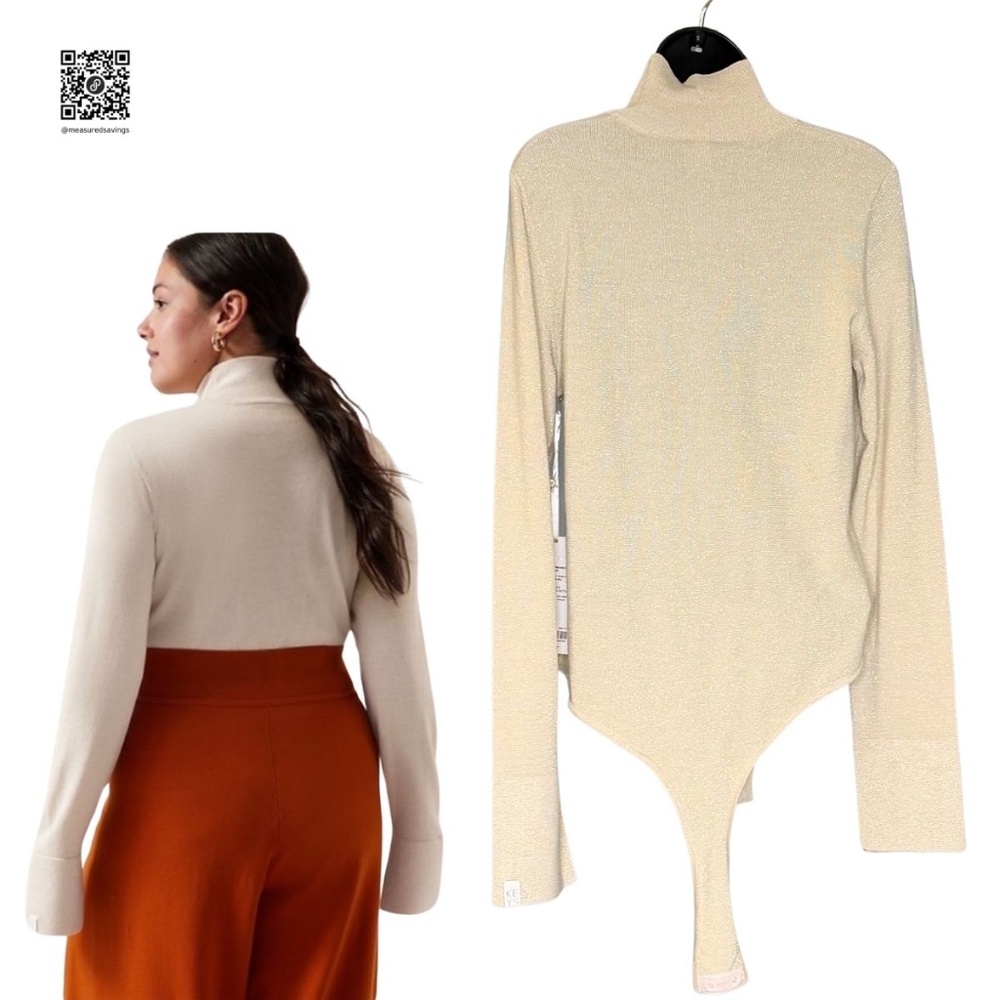 Large NWT - Athleta x Alicia Keys - Long Sleeve Cream/Gold Bodysuit - Picture 2 of 7